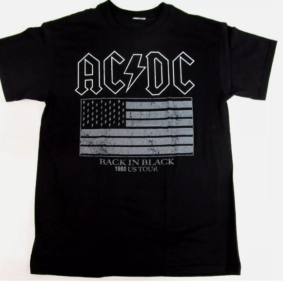 ACDC Back In Black T-shirt ACDC Flag 1980 US Tour Tee Hard Rock Shirt New - Picture 1 of 2